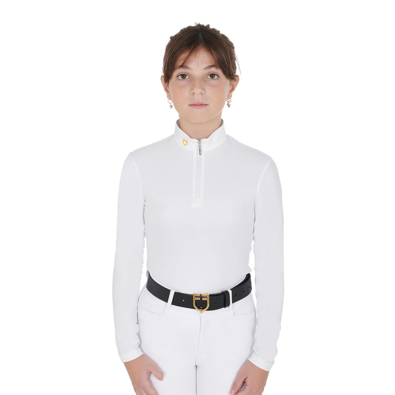 Equestro Girl's Slim Fit Polo Shirt In Technical Fleece Fabric