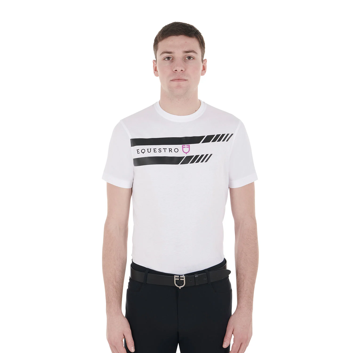 Equestro Men's Slim Fit T-Shirt With Purple Logo And Black Details