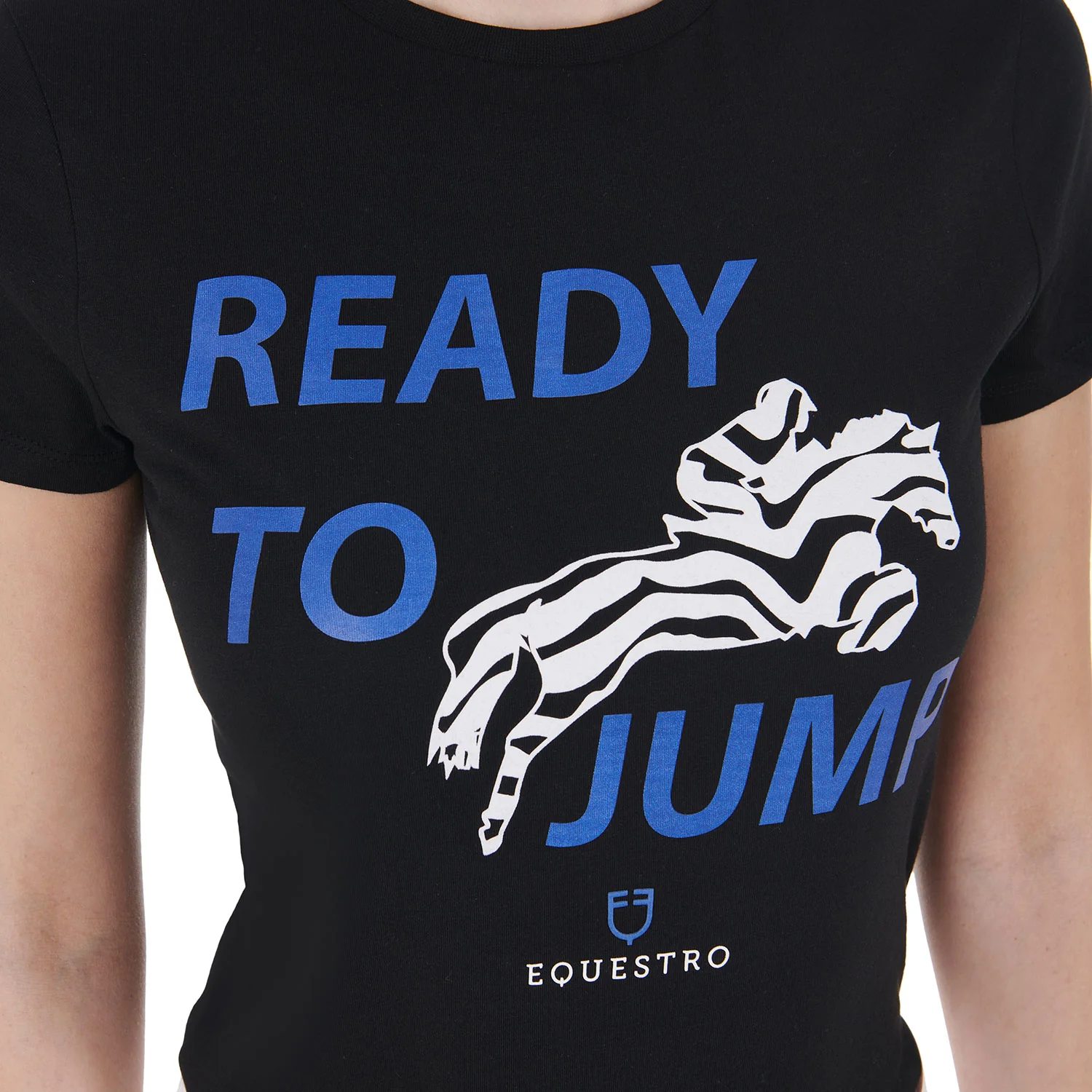 Equestro Women's Slim Fit Cotton T-Shirt Ready To Jump Print - Image 3