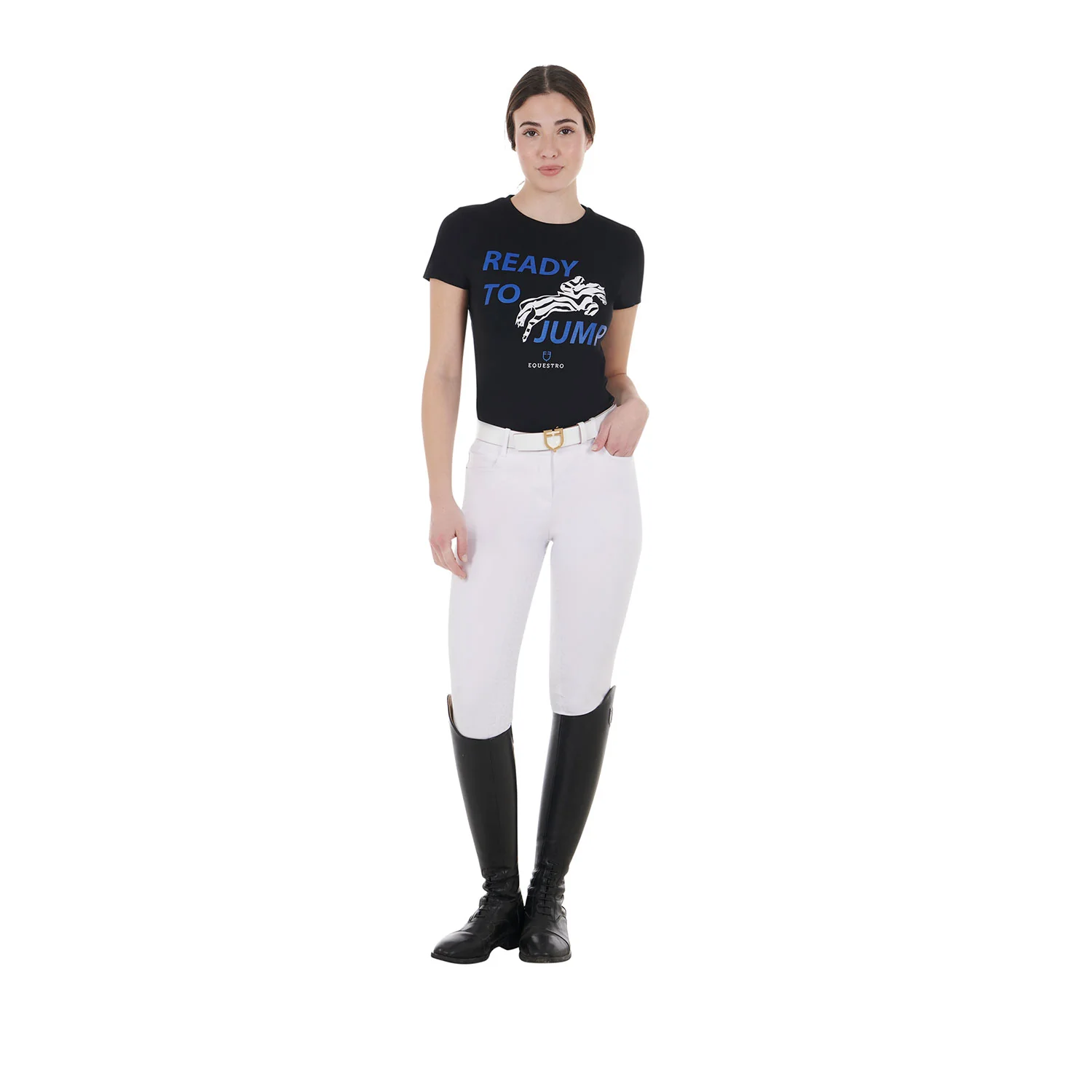 Equestro Women's Slim Fit Cotton T-Shirt Ready To Jump Print - Image 4