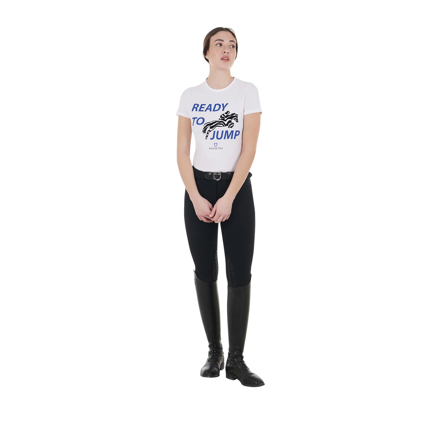 Equestro Women's Slim Fit Cotton T-Shirt Ready To Jump Print - Image 9