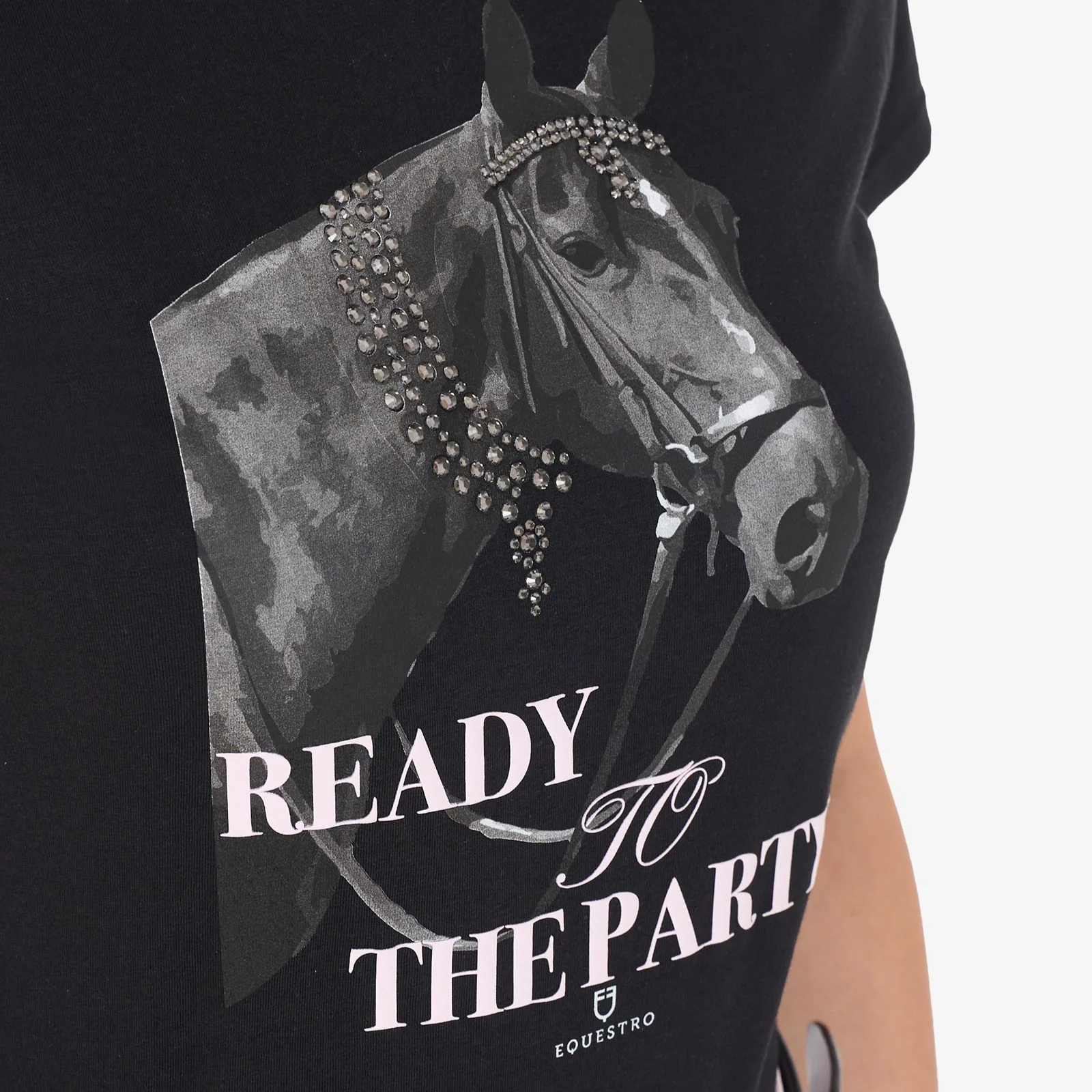 Equestro Women's Slim Fit Cotton T-Shirt Ready To Jump Print With Rhinestones - Image 3