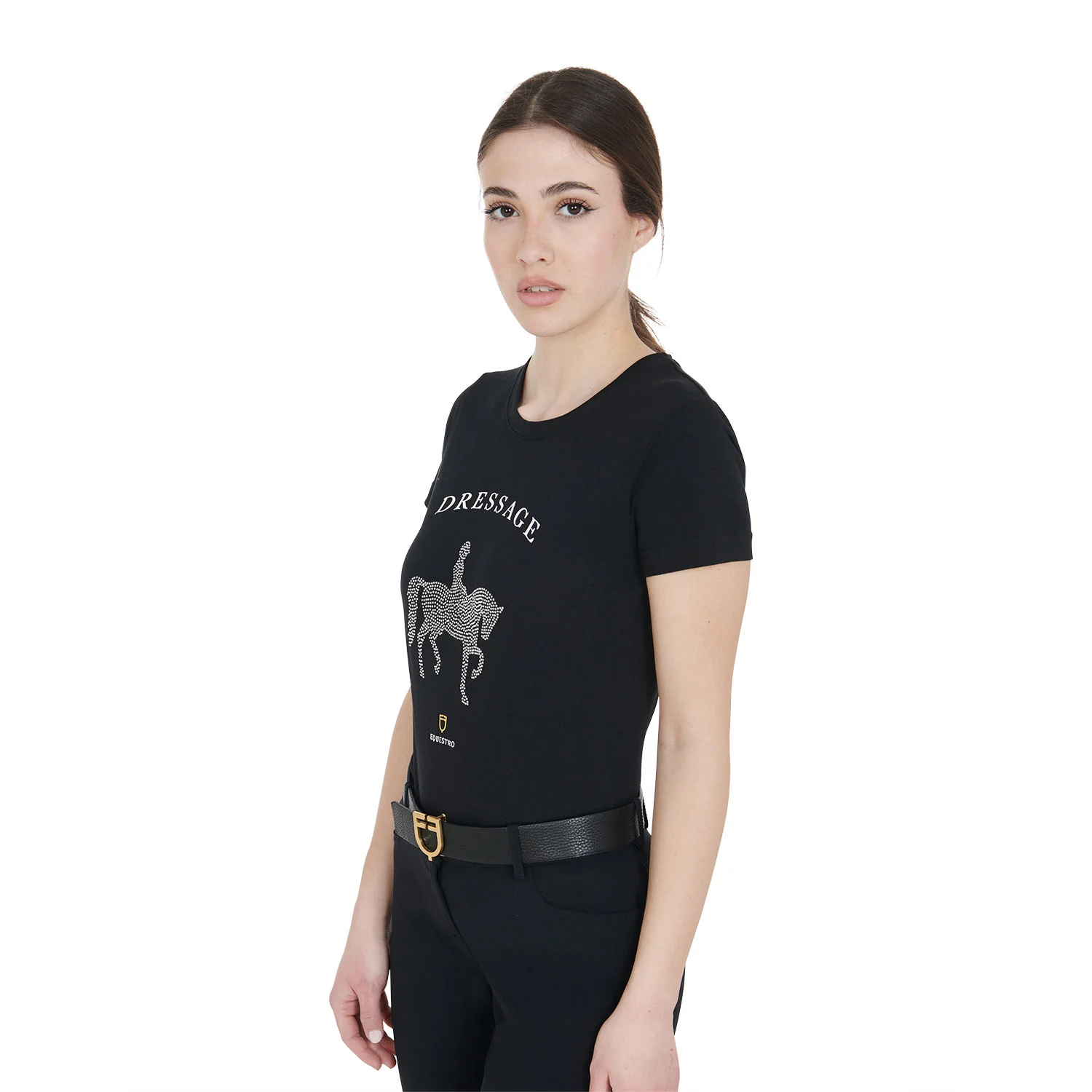 Equestro Women's Slim Fit T-Shirt Dressage With Rhinestone - Image 2