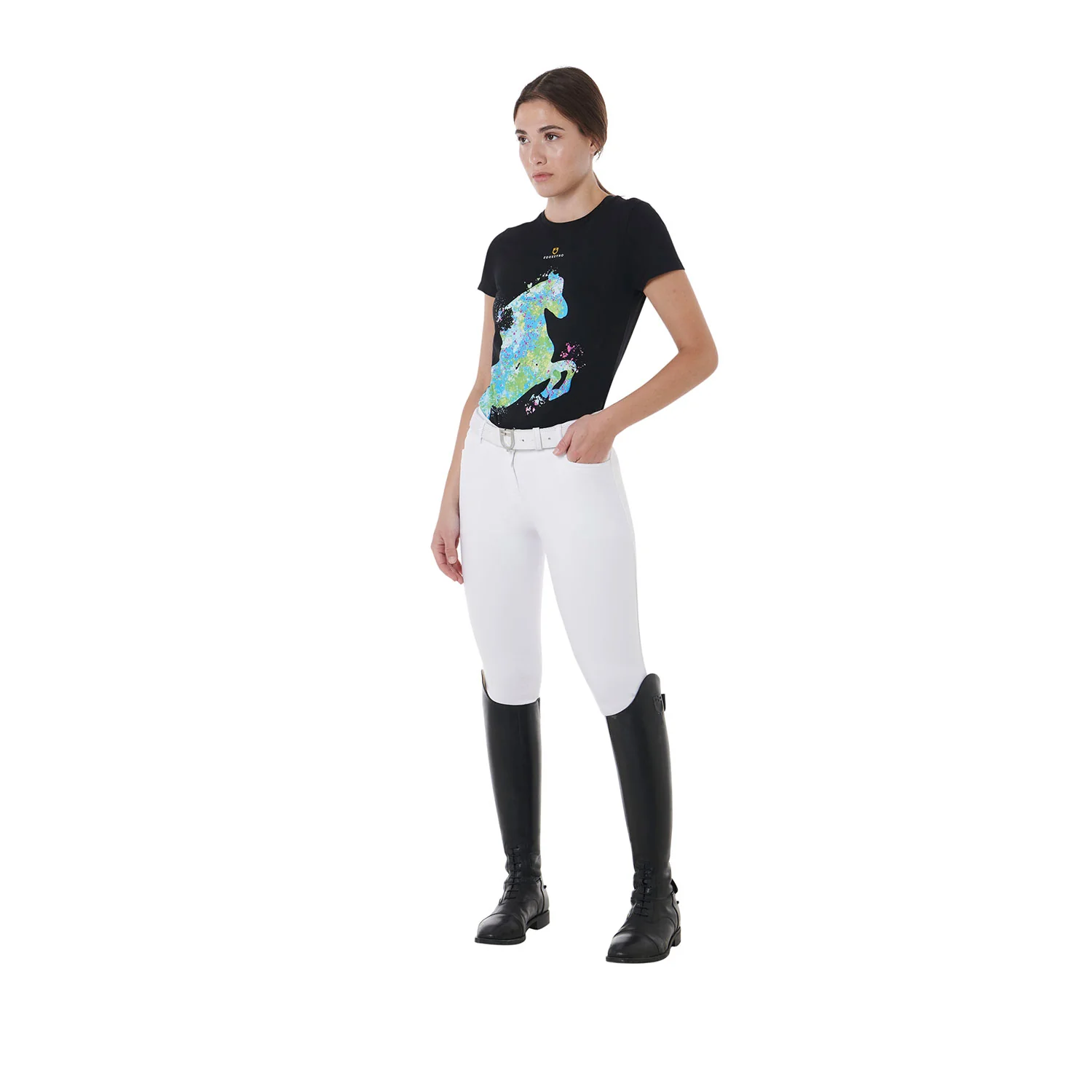 Equestro Women's Slim Fit T-Shirt With Abstract Horse Print - Image 4