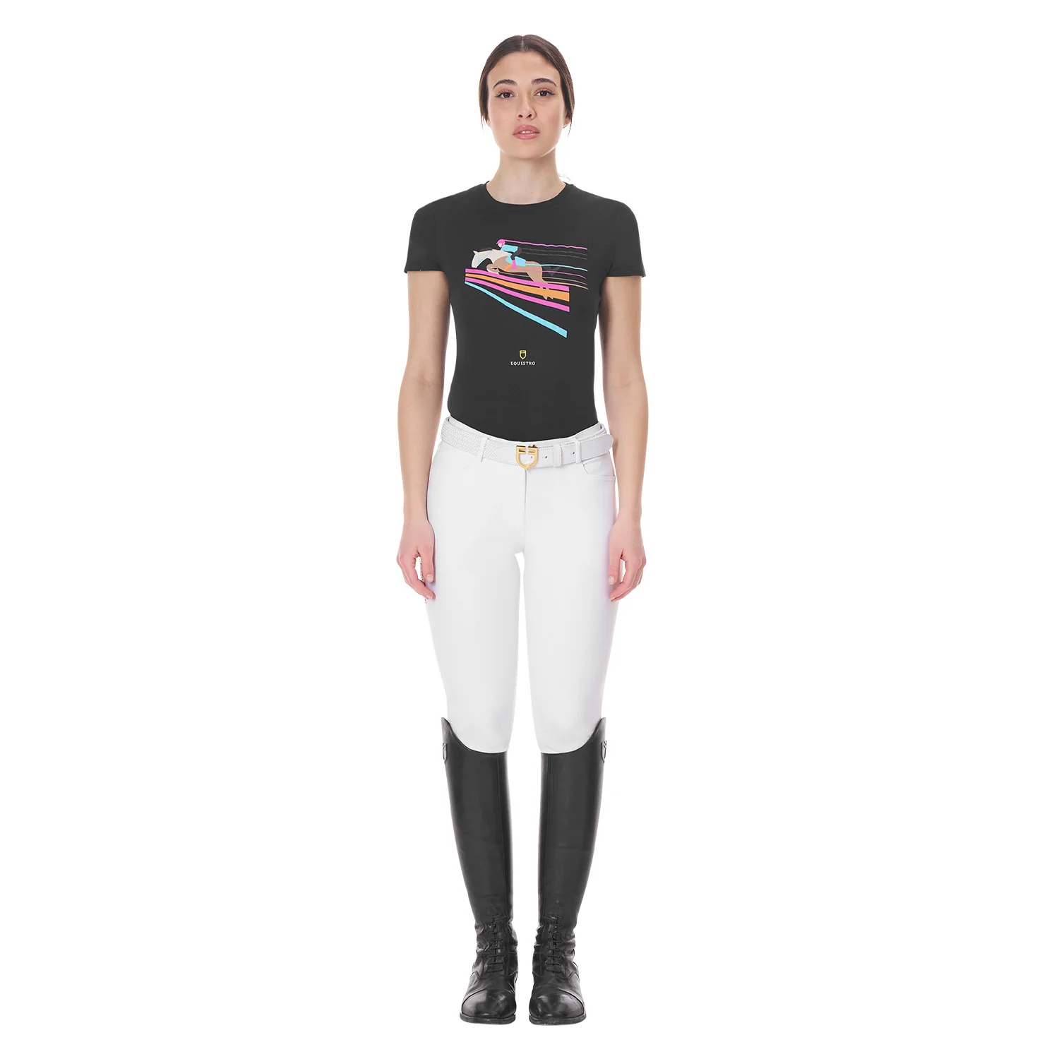Equestro Women's Slim Fit T-Shirt With Colorful Jumping Design - Image 4