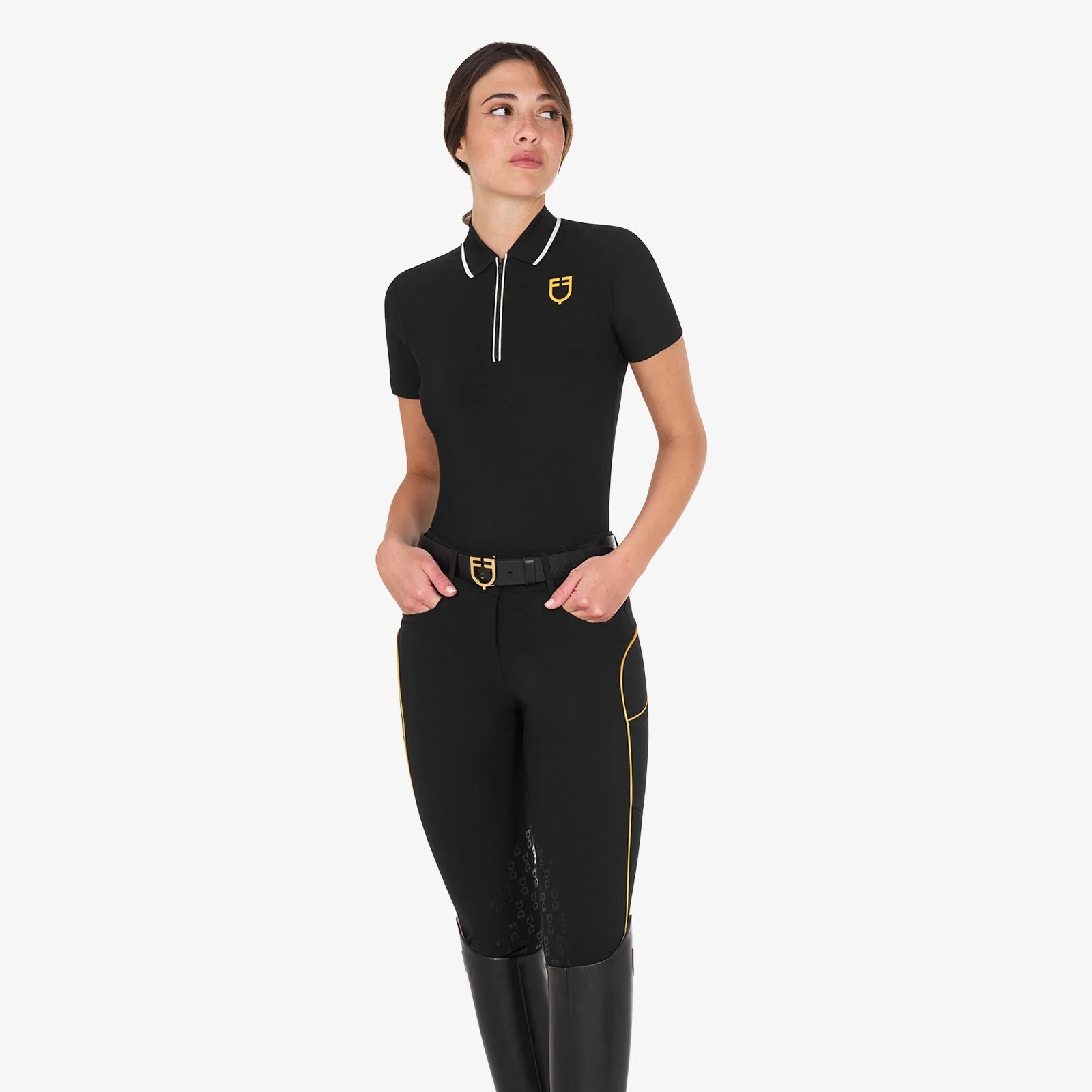 Equestro Women's Slim Fit Training Polo Shirt With Zip And Chest Logo - Image 11
