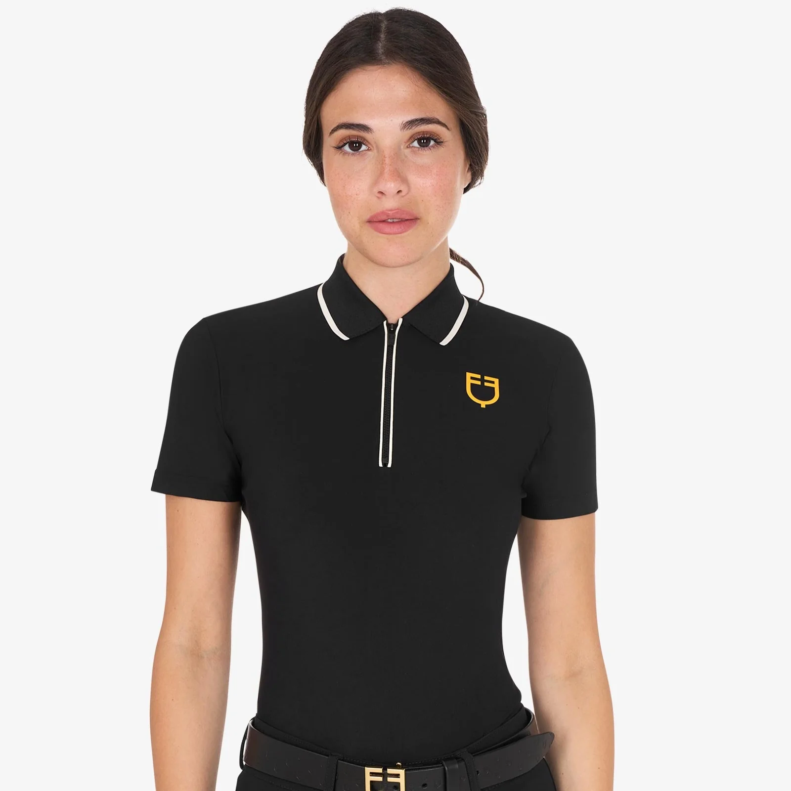 Equestro Women's Slim Fit Training Polo Shirt With Zip And Chest Logo - Image 6