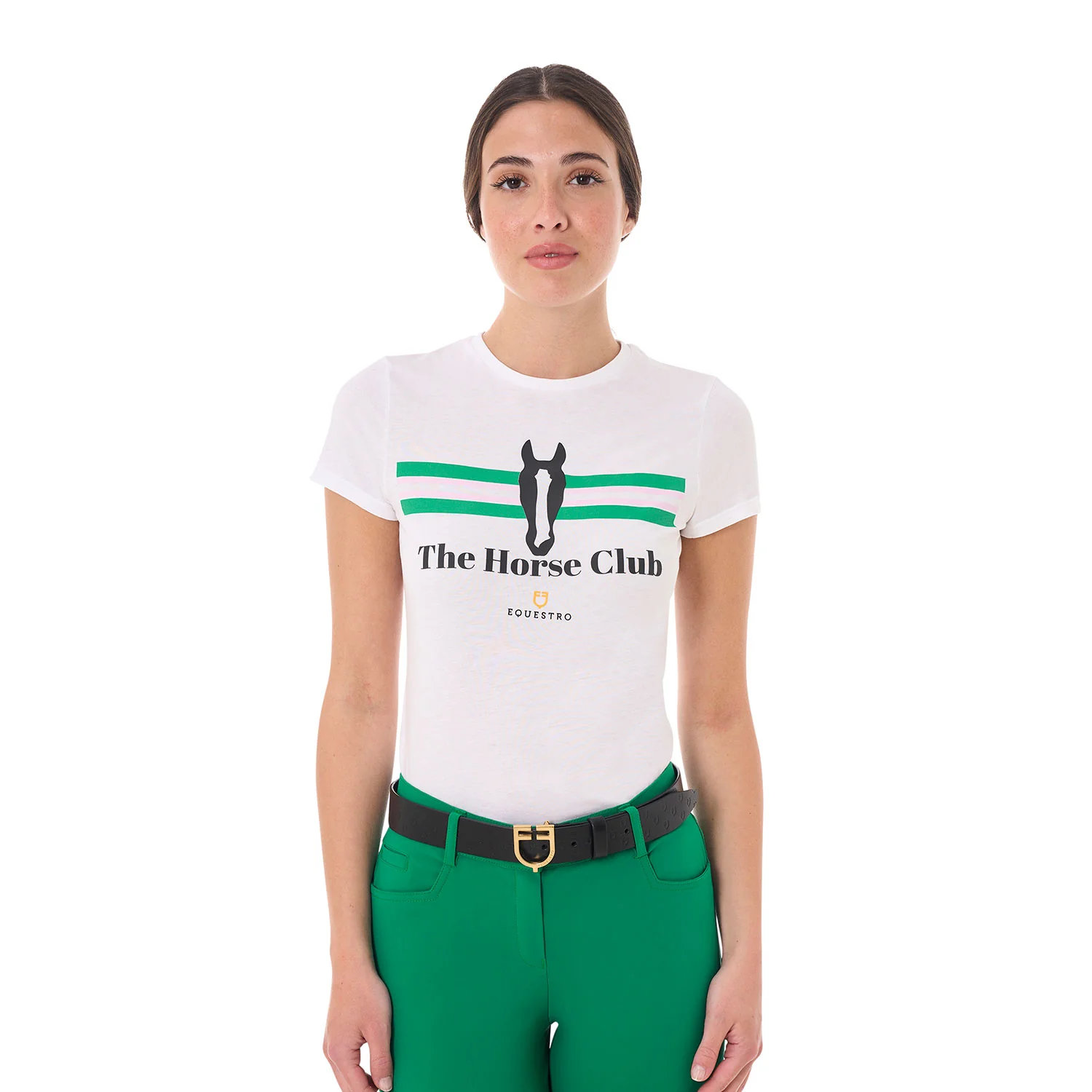 Equestro Women's Stripe Horse Club Cotton T-Shirt