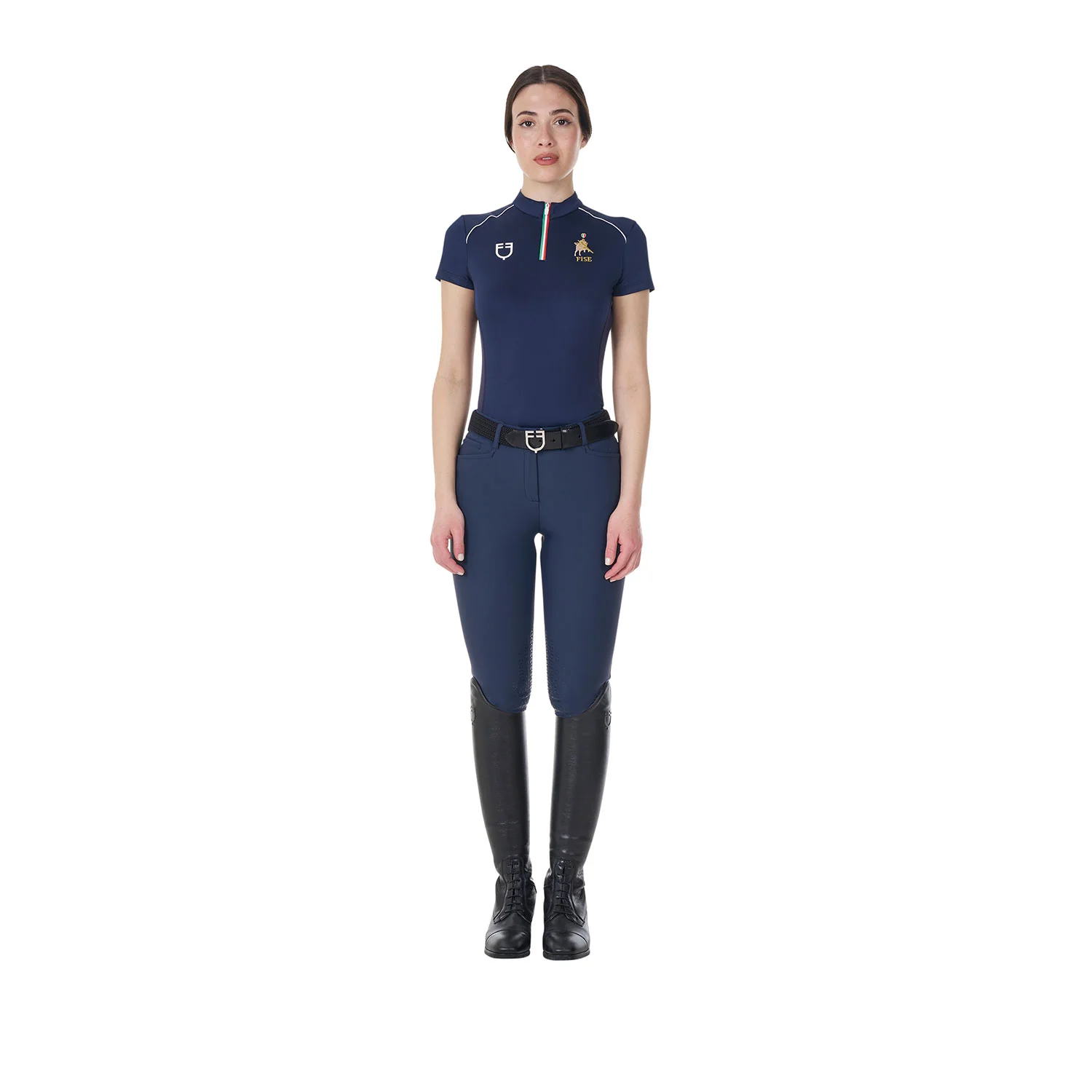 Equestro Women's Training Polo Shirt With Italian Flag Zip Equestro X Fise - Image 7