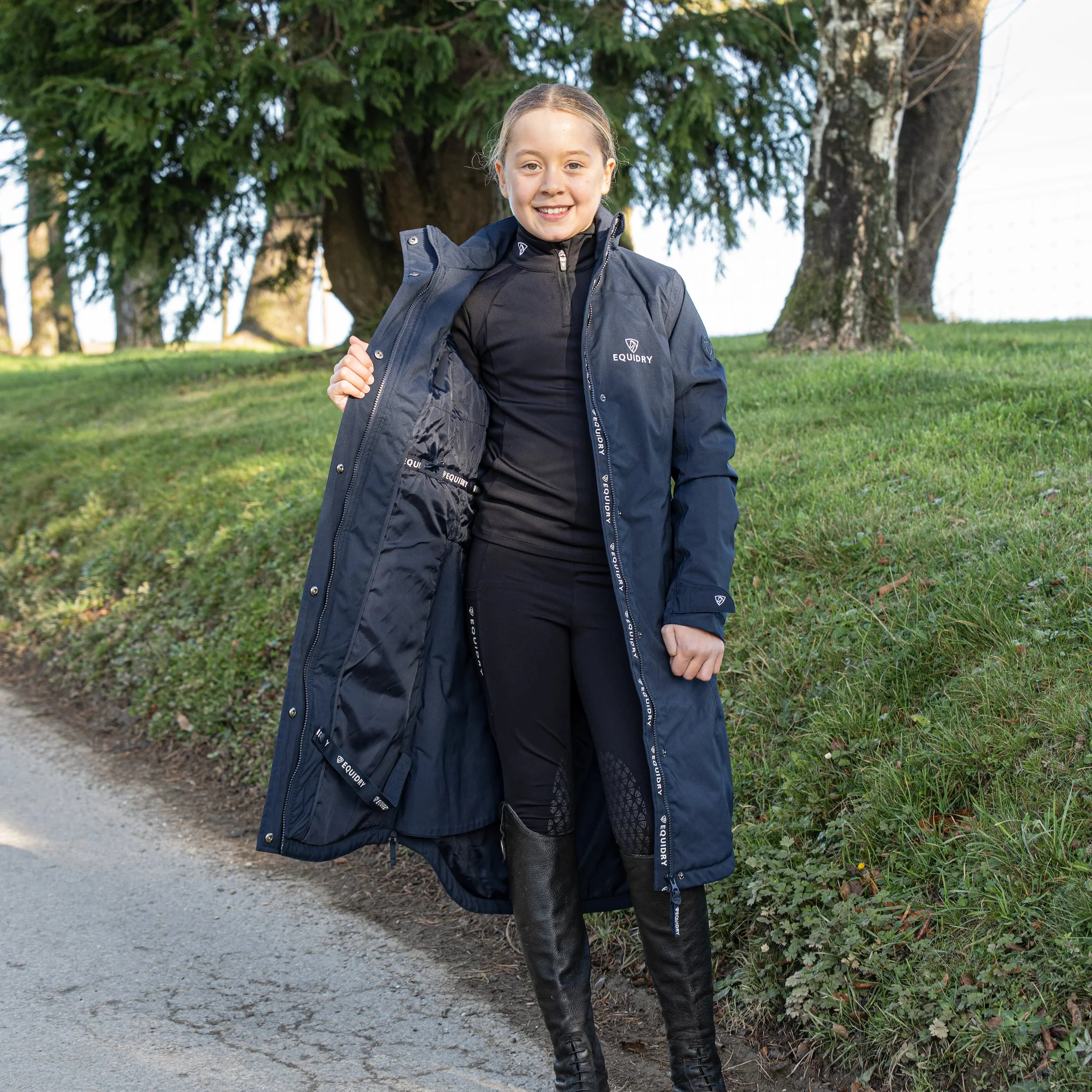 EQUIDRY Girl's Bronte Riding Coat with Removable Hood - Image 2