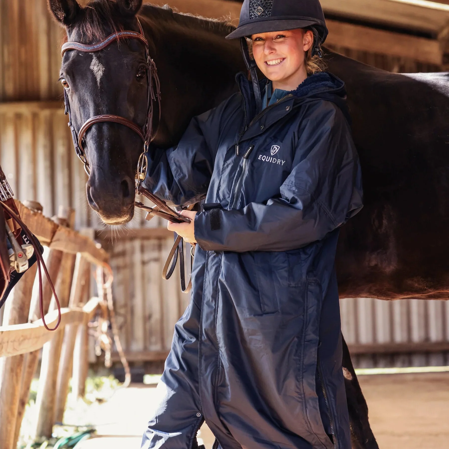 EQUIDRY Women's Thick Fleece Evolution Fixed Hood - Navy/Blue - Image 5