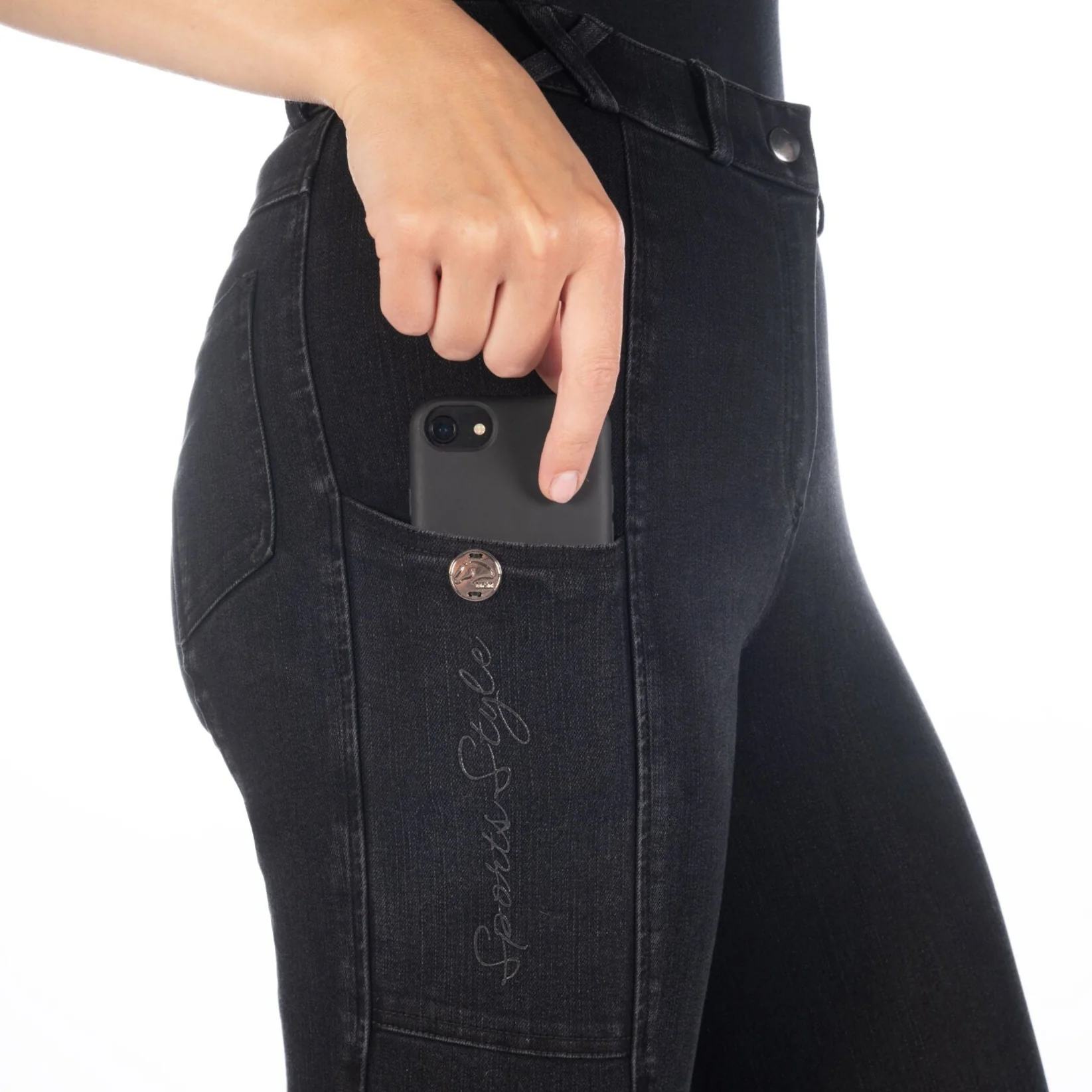 HKM Ladies Knee Patch Riding Breeches -Harbour Island Denim- - Image 6