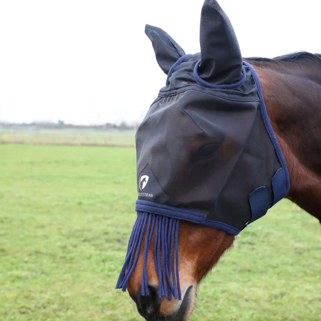 Hy Equestrian Mesh Half Mask With Ears and Fringe - Image 3